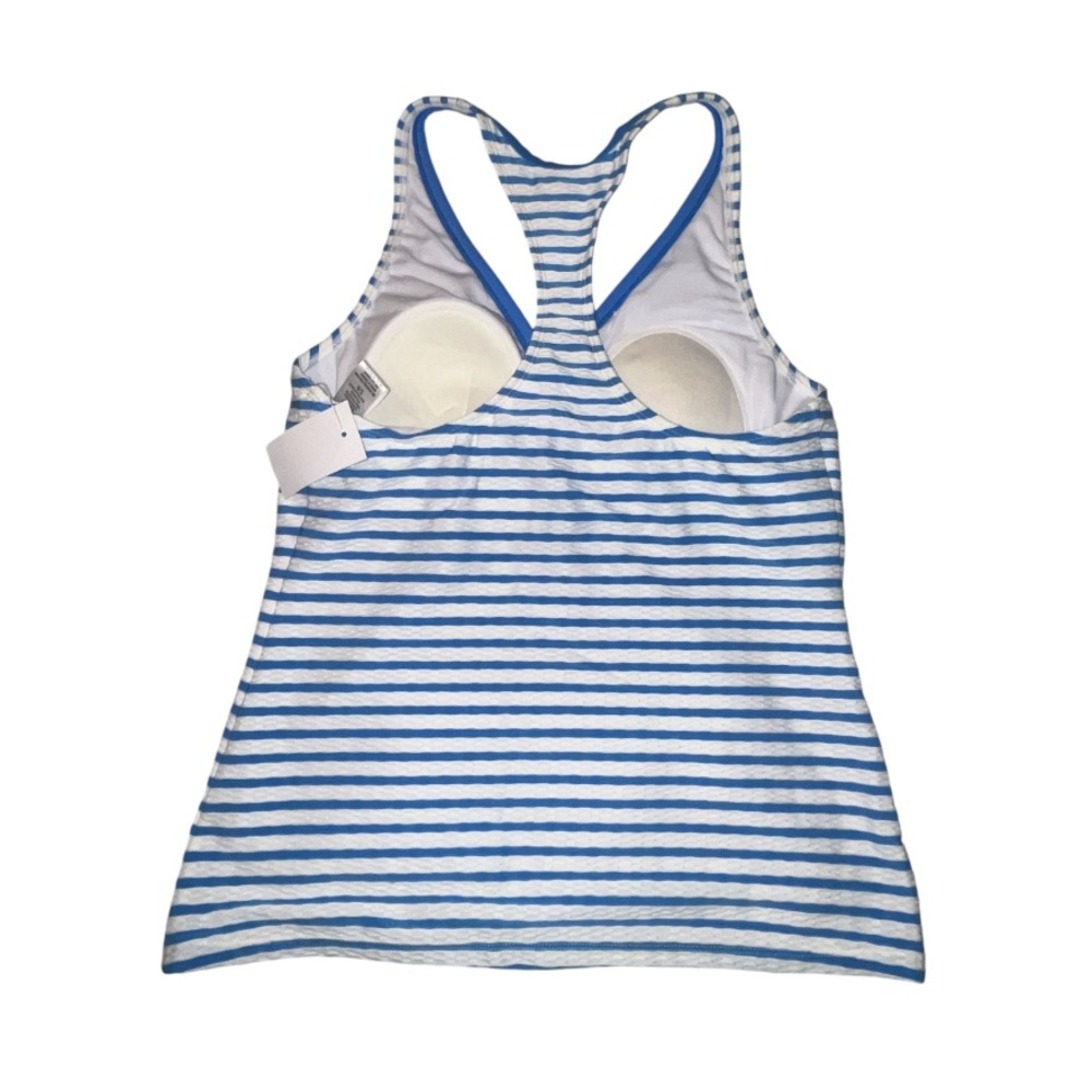 Beach House Striped Racer Back Button Front Tankini Top Blue And White Small 8 - Picture 2 of 6